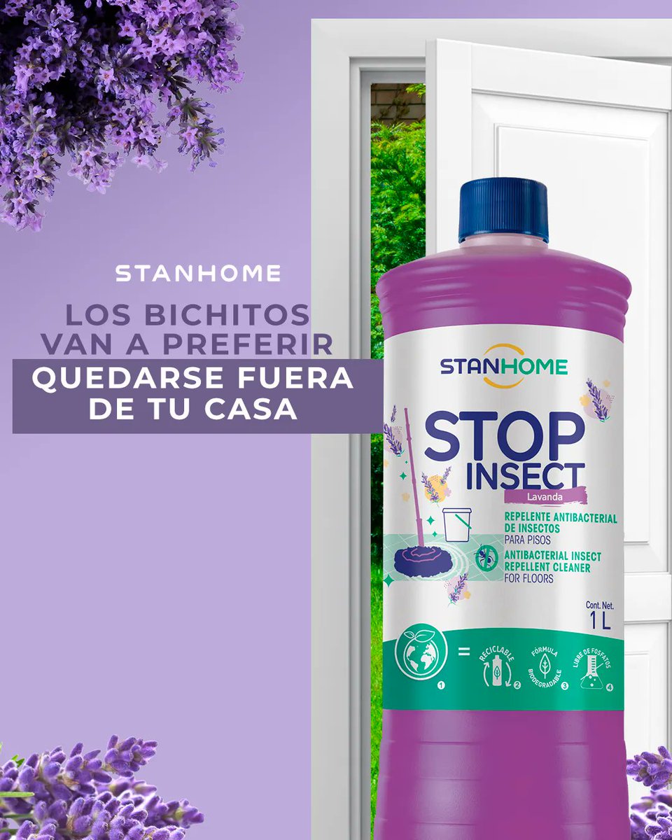 ¿Los bichitos quieren entrar a tu casa? 🦟🕷️
¡Ahuyéntalos con Stop Insect Lavanda! Su fórmula antibacterial crea una barrera invisible que los mantendrá lejos de tu casa. Su delicioso aroma a lavanda te encantará. 
#Stanhome #MerecesloMejor #HomeCare