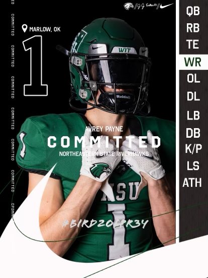 After talking to my family and lots of prayer, I have decided to commit to <a href="/NSU_Football/">Northeastern State Football</a>! I am so thankful for this path that god has put me down and can’t wait to see what’s next in store for me! Go Riverhawks 💚🤍🦅! #AGTG <a href="/CoachMeservy/">Jack Meservy</a> <a href="/CoachJJEckert/">J.J. Eckert</a>