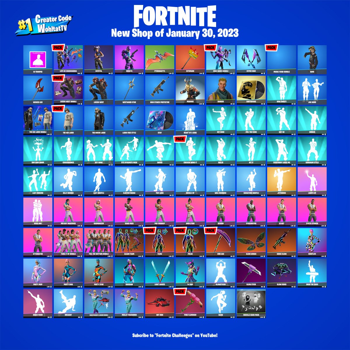 NewOnFortnite's tweet photo. The new Fortnite Shop today (January 30, 2023)
How do you like the new item shop? 👍 or 👎
❤️ Use Creator Code WohltatTV
🔥 Follow: https://t.co/4MD6rmLnFc https://t.co/1uCLAkFHta