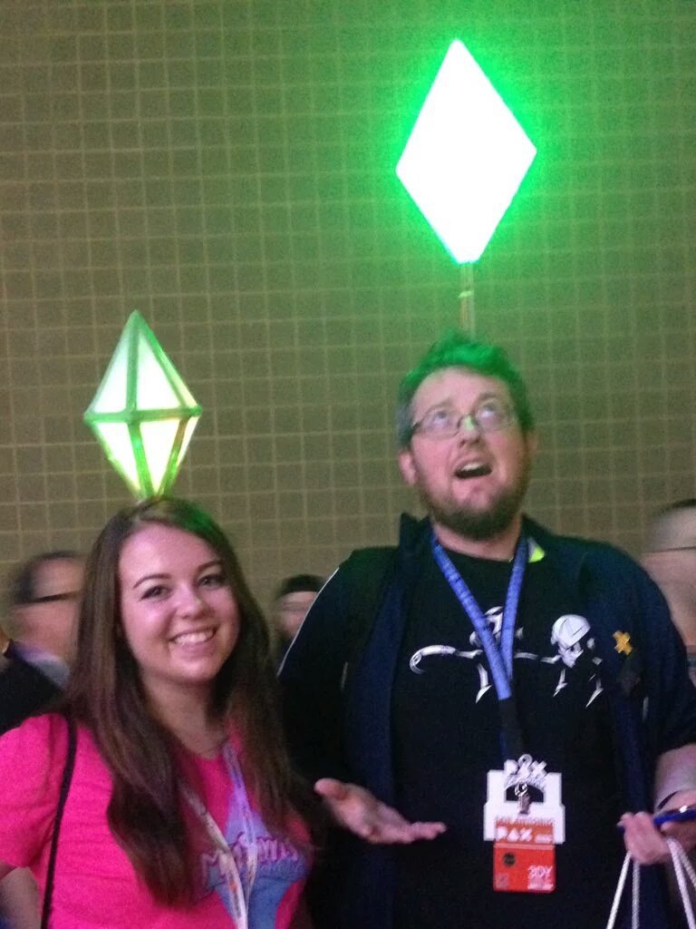 My first cosplay: a Sim @PAX South 2016. I was proud to have built this stupidly bright plumbob, and I wore it all three days of the convention. Also met some cool folks because of it!