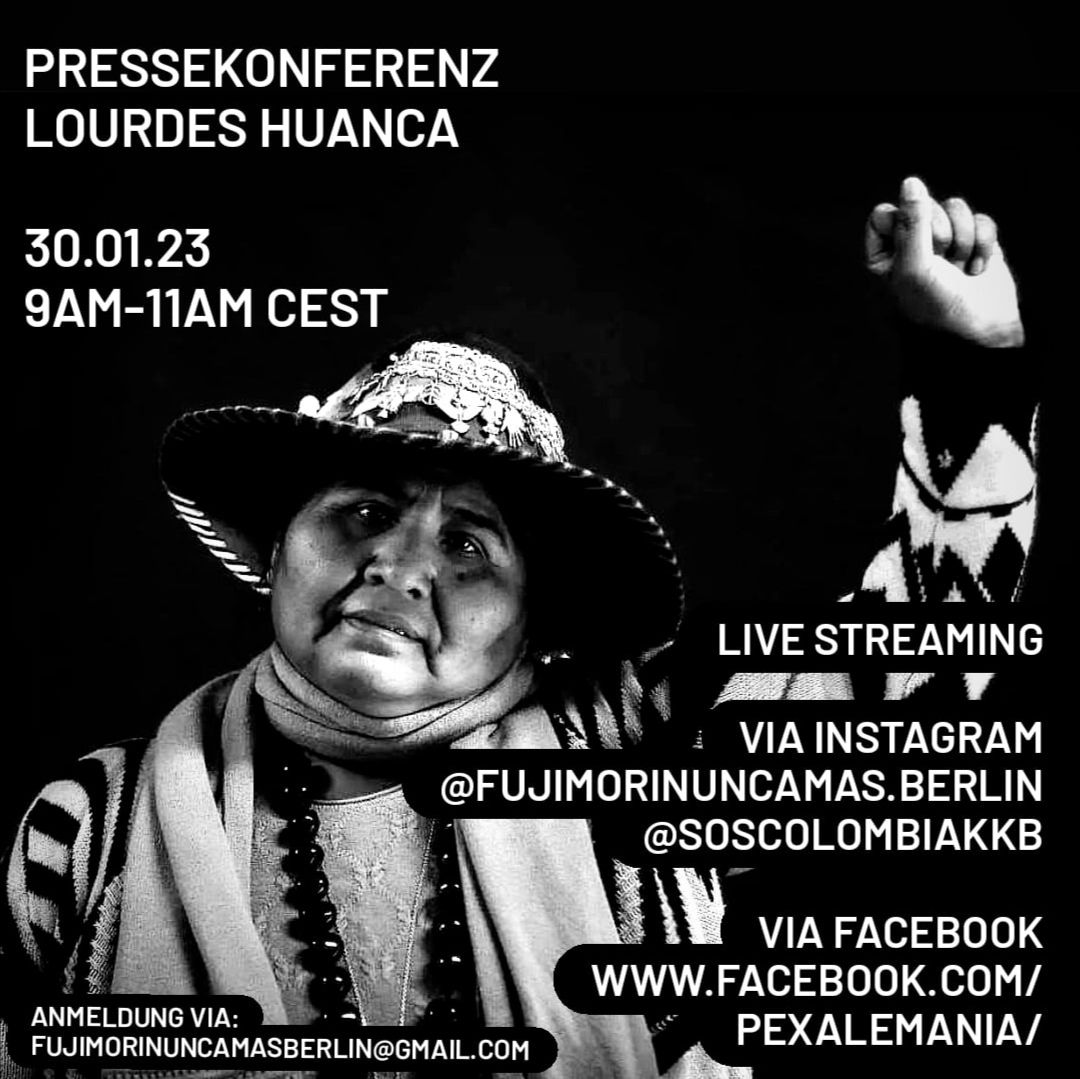 fnm_berlin's tweet photo. ***english below***
La lidereza indígena Lourdes Huanca dará una conferencia de prensa maña en Berlín, para denunciar las violaciones a los derechos humanos que se están cometiendo en Perú por parte del régimen de Dina Boluarte.
#SOSPeru 
#DinaAsesinaRenunciaYa 
#PeruenDictadura https://t.co/QSs7lekCxx