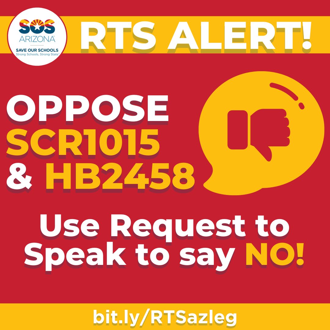 📣Make your voice heard! 📣 Use Request to Speak ➡️ bit.ly/RTSazleg

❌ HB2458 (Anti-CRT) 
❌ SCR1015 (Limiting Initiatives)
✅ HCR2001 (AEL Lift)
✅ SB1266 (ESA Voucher Reform)

Email your lawmakers 📧bit.ly/RollBackVouche…