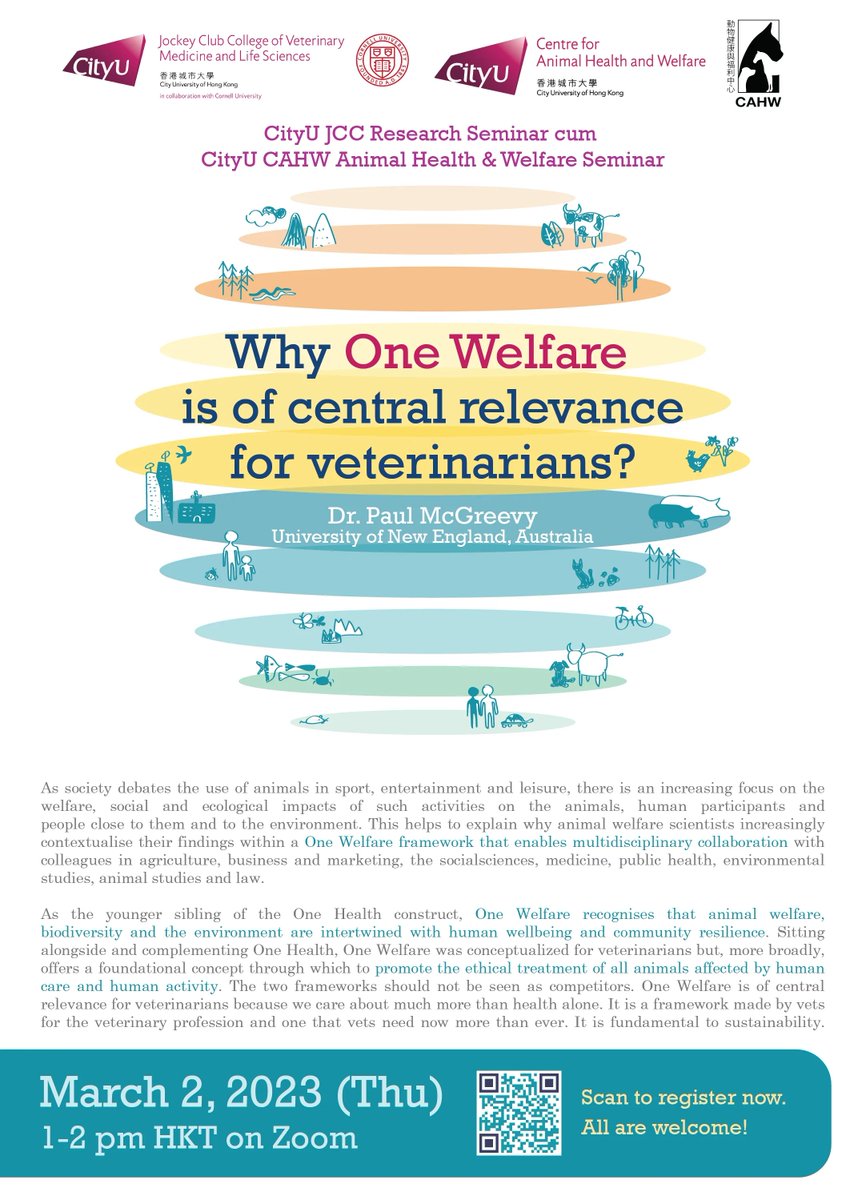 📣 Free webinar 📣

Why One Welfare is of central relevance for veterinarians?  

02 March 2023, 1 pm (HK time)

More info: cityu.edu.hk/jcc/index.php/… 

##OneHealth #OneWelfare