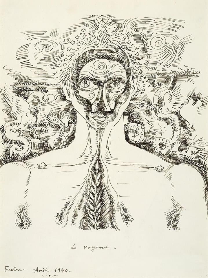 André Masson (1896 - 1987) ~ The Seer, Indian ink on paper, 1940.  #andremasson #theseer