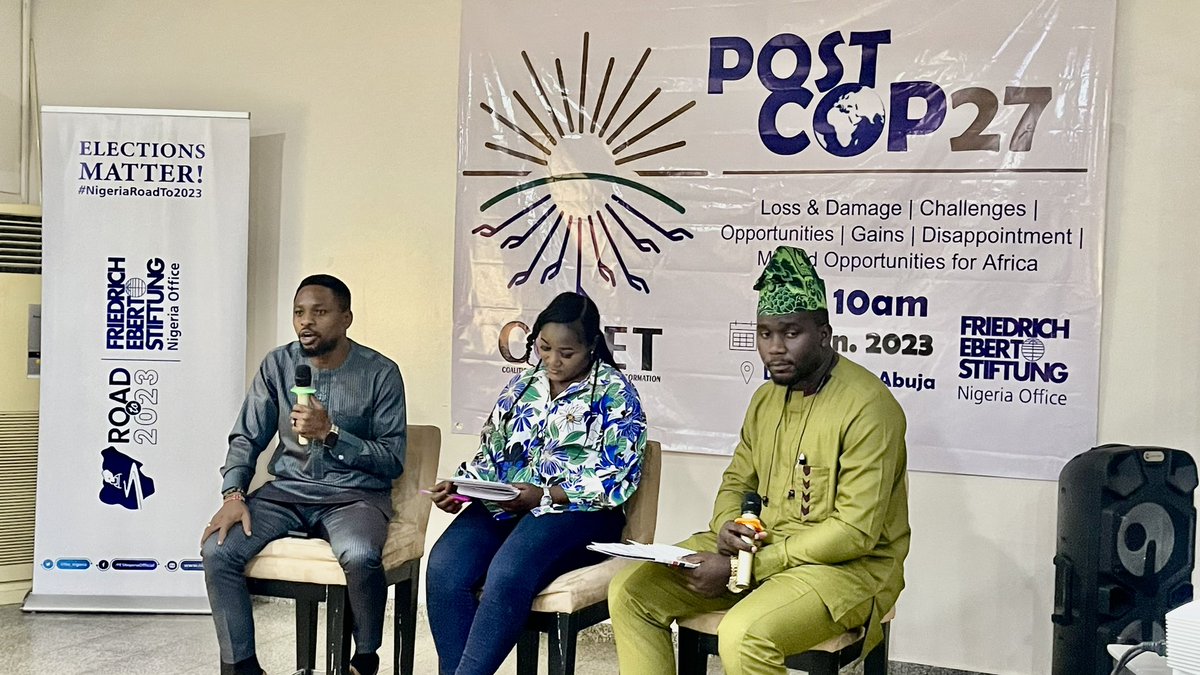 OlumideIDOWU's tweet photo. Thank you @fes_nigeria for putting the #PostCOP27 together last week. Our ability to reduce poverty, strengthen economies, & create safer, healthier, & more livable societies around the 🌎 will be aided by a robust climate agreement supported by concrete action. #LetsDoMore🌱💥 https://t.co/Ik0SrZq1W0