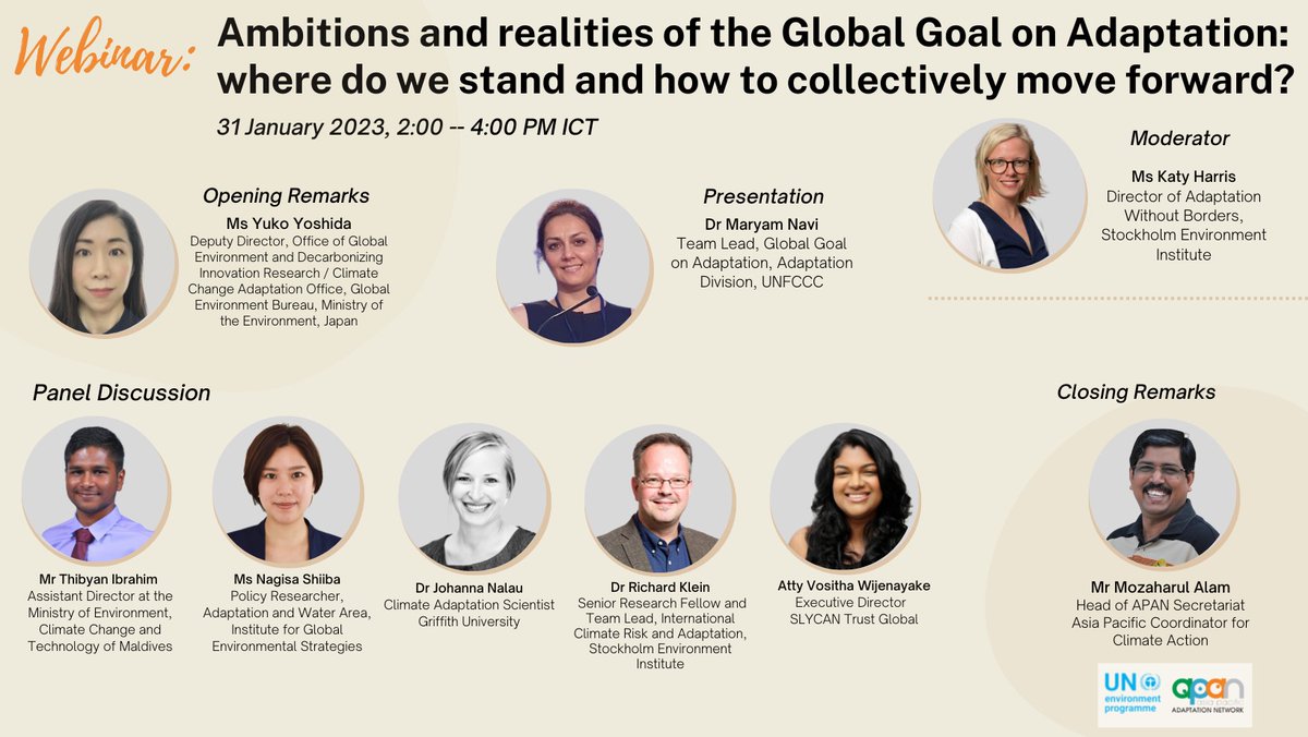 APANadapt's tweet photo. HAPPENING TOMORROW!
Webinar: Ambitions and realities of the Global Goal on Adaptation: where do we stand and how to collectively move forward?

Date: 31 January 2023, 2:00 – 4:00 PM, ICT
Register here: https://t.co/O96pzGnhLJ  or scan the QR code on the poster below. https://t.co/7UB3OVWZI7
