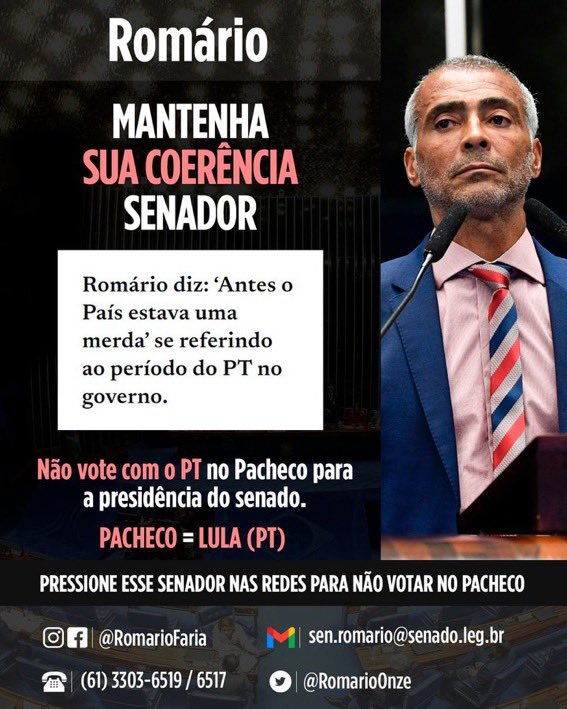 Vamos @RomarioOnze nos dê outra alegria como na copa de 94. O povo brasileiro sempre confiou em você no campo de futebol, esperamos confiar no também no campo político. 💚💛💙🤍 #PachecoNAO