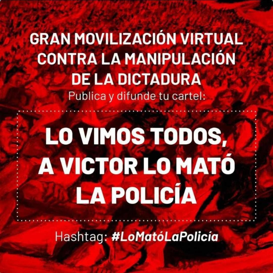 anahidurandg's tweet photo. Ninguna muerte quedará impune. Son responsables quienes desde el poder ordenaron disparar y quienes cumplieron la orden. A Víctor #LoMatóLaPolicía  #DinaRenunciaYa https://t.co/vVSbxIKwTv