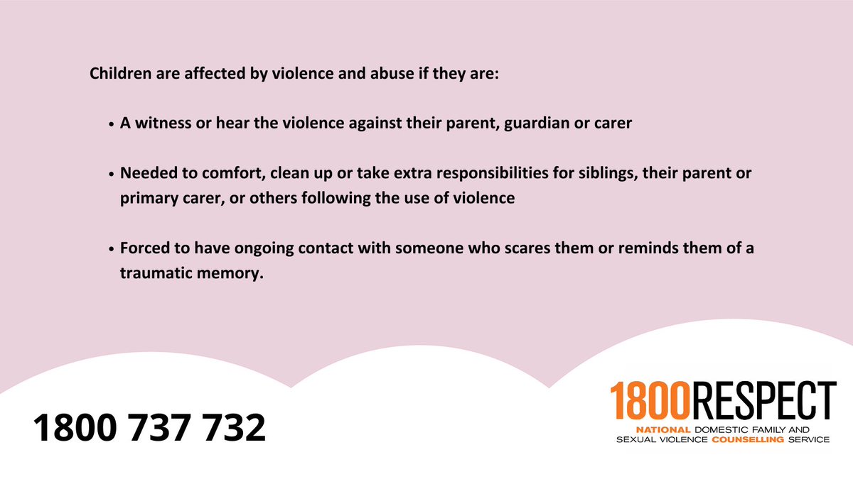 1800RESPECT's tweet photo. Witnessing domestic and family violence can affect every aspect of a child’s life, whether or not the violence is directed at them.  
 
Find out more about how you can help with safety planning for children here: https://t.co/Sn4ZqGqjTU https://t.co/Gvb1Dy2GOa