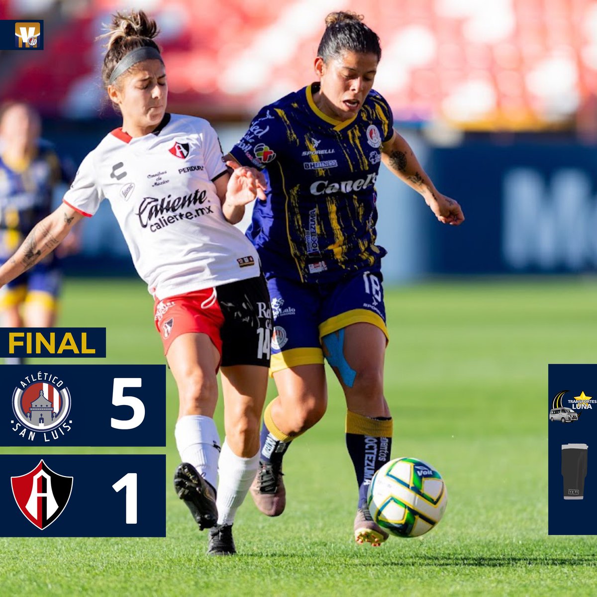 AtletiSL_VAVEL's tweet photo. FINAL DEL PARTIDO! CONTUNDENTE VICTORIA EN CASA 
Atlético de San Luis Femenil 5-1 Atlas
⚽️ Daniela Carrandi 
⚽️ Bea Parra 
⚽️ Estefanía Izaguirre 
⚽️ Itzia Tenahua
⚽️ Julissa Dávila https://t.co/ja1R4E5dKx