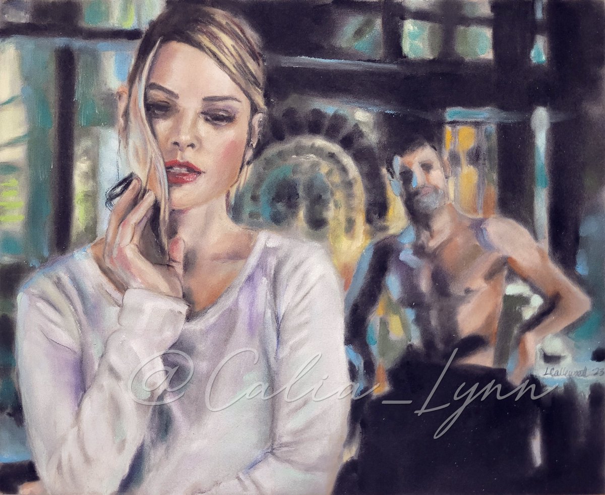 A bit late to the anniversary party.  Inspired by a gif on by @neuralcluster, I knew I needed to paint one of the stills from #Lucifer S1 Manly Whatnots.  11' x 9' #softpastels on #pastelmat.  #Deckerstar #Luciferfanart #lucifanart #LaurenGerman #TomEllis