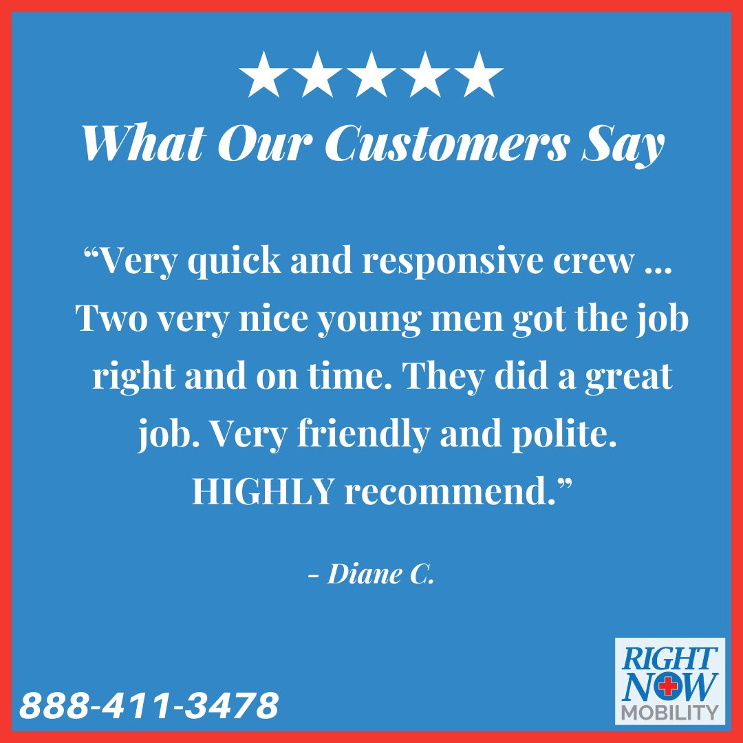 rightnowmob's tweet photo. Thanks for the great review, Diane! We’re here to help meet your #accessibility needs quickly and professionally. Schedule your consultation today! https://t.co/cTlcUwSUhJ #mobilitysolutions #stairlift #Cincinnati #DaytonOH #NKY #HamiltonOhio #rightnowmobility https://t.co/QcmUOAVIjp