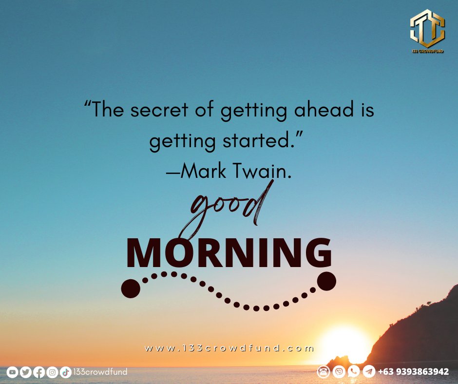 133crowdfund's tweet photo. Good morning❤🌞
“The secret of getting ahead is getting started.” —Mark Twain

Please check out our website https://t.co/PgKPAqhqJj
#goodmorning #itsabeautifulmorning #positiveenergy #happy #future #successquote https://t.co/oiPEPmuRHd