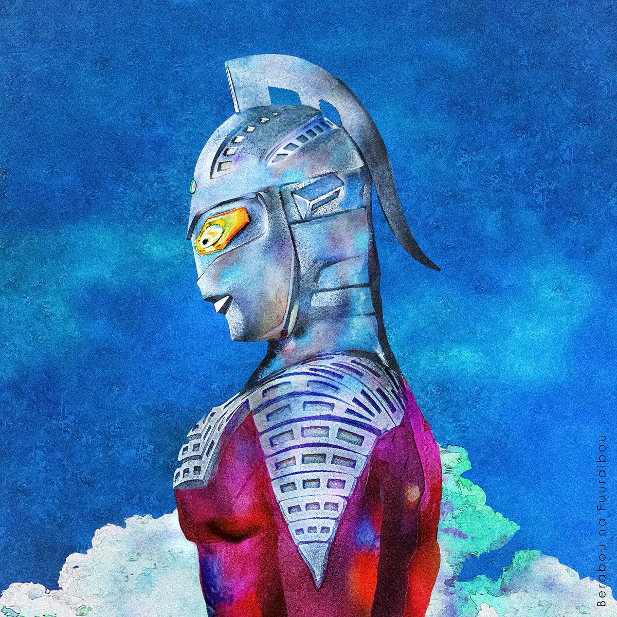 solo 1boy male focus alien sky upper body tokusatsu  illustration images