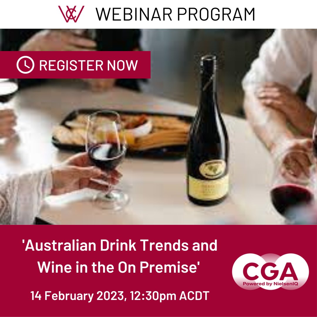 WineComAust's tweet photo. In this webinar, we will be delving into @CGA_insights by NielsenIQβs consumer research and sales tracking data & we will explore the Australian on premise.
Register now here: https://t.co/gTGe7dkcSU
#WineCommunicatorsofAustralia #CGA #onpremise #wine https://t.co/BNRIkbHVb1