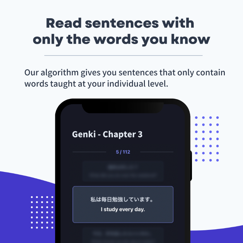 Nihongo_Dango's tweet photo. Our new website is released! 🎉🎉

The website allows you to practice reading real Japanese sentences that only contain words you already know.

Let me know what you think ☺️✨