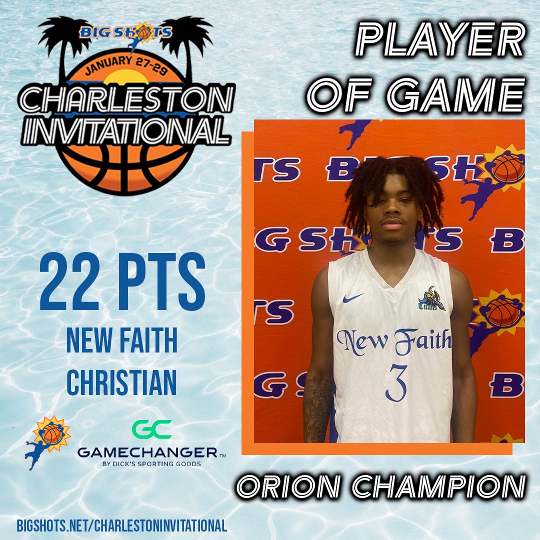 BigShotsGlobal's tweet photo. The #BIGSHOTS #CharlestonInvitational Player of the Game goes to Orion Champion for New Faith Christian Academy! #GameChanger https://t.co/YWs0nVzVep