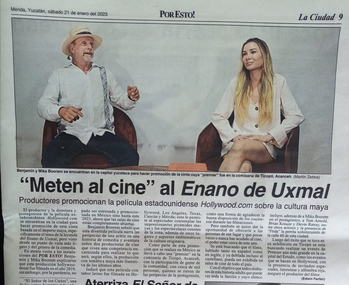 Thank you for having us in PorEsto! Newspaper. We enjoyed sharing about our film Hollywood.con #hollywooddotcon #hollywoodcon #mikaboorem #poresto #newspaper #yucatan #merida #mx