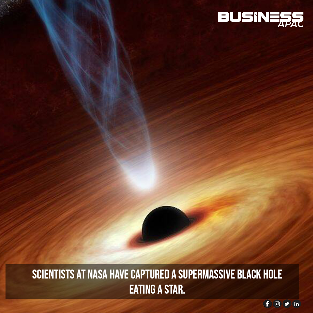 BusinessApac's tweet photo. Scientists at Nasa have captured a supermassive black hole eating a star. 🌌
#nasa #blackhole #space #spacestation #spacenews #stellarspaces #blackholes https://t.co/aUUqVJS2sH