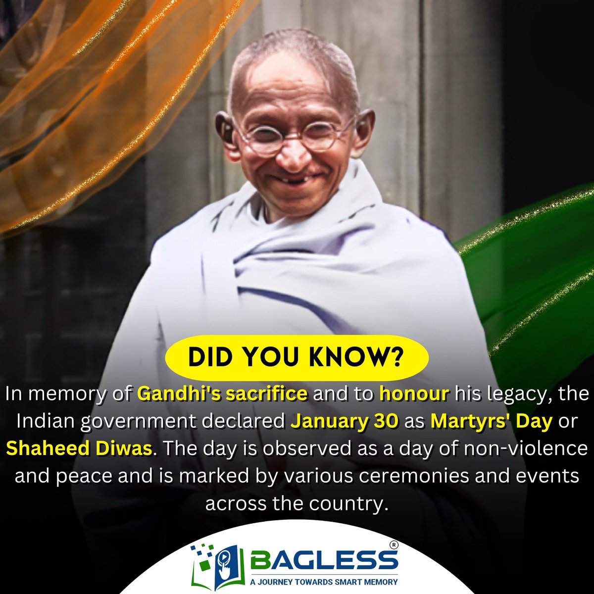 BaglessOfficial's tweet image. 30 January - Martyr&apos;s Day or Shaheed Diwas (Death anniversary of Mohandas Karamchand Gandhi)

#Bagless #memoryscience #currentaffairs #facts #DidYouKnow #indian #news #TrendingNews #indianarmy #MartyrsDay #ShaheedDiwas #Shaheed #gandhiquotes #GandhiGodseEkYudh #gandhigodse