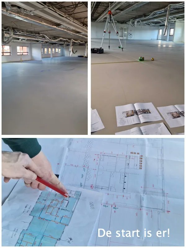 De sloopwerkzaamheden op de nieuwe locatie voor Sazas zijn gereed en de vloeren zijn 
geëgaliseerd. De fase van opbouwen is aangebroken en daarom worden de wanden uitgezet en ingemeten.We houden je via de socials op de hoogte! 

#Sazas #Planeffect #turnkey #projectinrichting