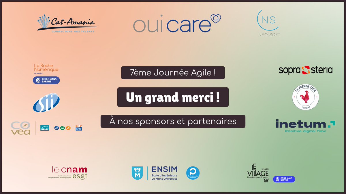 Dernière ligne droite pour la préparation <a href="/agilemans/">AgiLeMans</a>

Merci à tous nos sponsors sans qui l'organisation de cette journée ne serait pas possible.

Pour le covoiturage voici un fichier pour vous aider : lite.framacalc.org/covoiturage-ag…

N'oubliez pas vos eco cup pour le café.

A bientôt