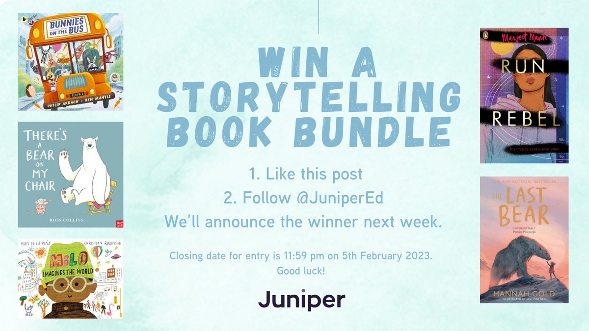 Juniper Education (@junipered) on Twitter photo To celebrate #NationalStorytellingWeek we're giving away a book bundle full of books perfect to read aloud in school. The winner can pick a primary or secondary bundle to gift to a school of their choice 📚
To enter
1. Like this post 🤩
2. Follow <a href="/JuniperEd/">Juniper Education</a>
Good Luck! @sfs_uk To celebrate #NationalStorytellingWeek we're giving away a book bundle full of books perfect to read aloud in school. The winner can pick a primary or secondary bundle to gift to a school of their choice 📚
To enter
1. Like this post 🤩
2. Follow <a href="/JuniperEd/">Juniper Education</a>
Good Luck! @sfs_uk