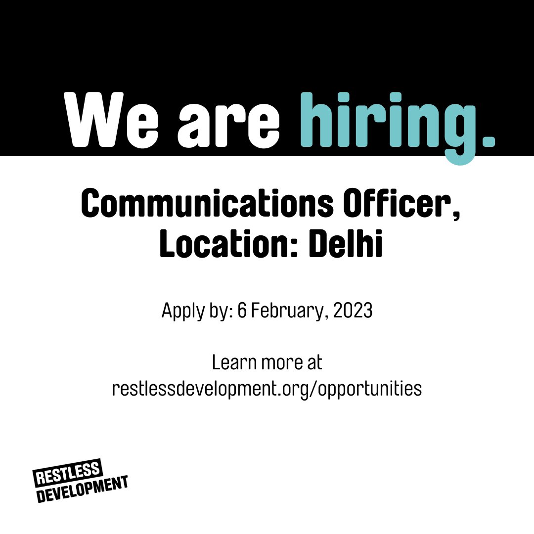 Restless_India's tweet image. We have a really exciting role for anyone starting out in their career in communications and keen to be part of a leading agency supporting young people to make change happen.

For more details, follow the link here: bit.ly/3wEpaKl

#wearehiring #developmentcomms