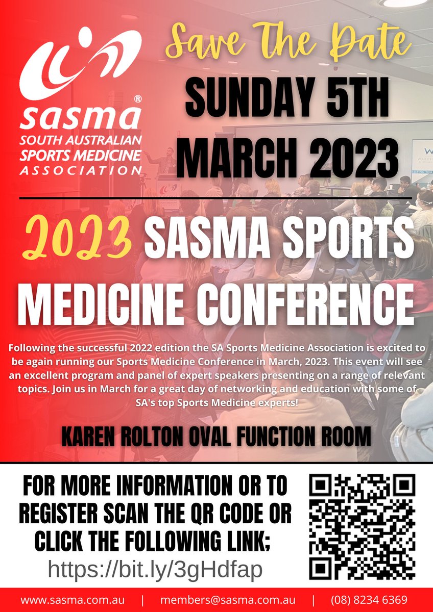 Fabulous local conference on offer - check out this program if you’re an Adelaide-based health professional. Great chance to build your interdisciplinary network. #sporthealth