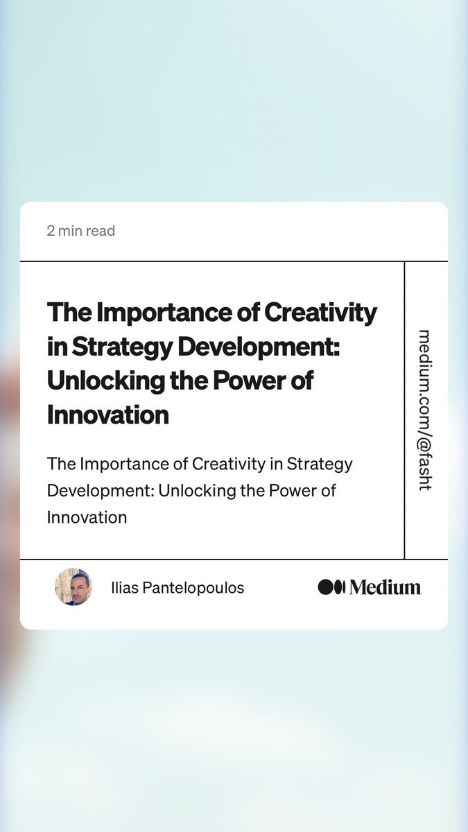 fasht's tweet photo. “The Importance of Creativity in Strategy Development: Unlocking the Power of Innovation” #creativity #innovation
https://t.co/oRfR07BkDB https://t.co/aq7iC6IKqS