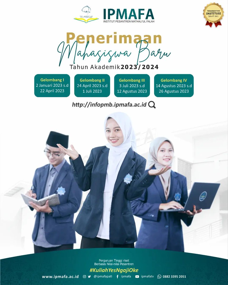 c0_ing's tweet photo. Penerimaan Mahasiswa Baru 
Institut Pesantren Mayhali'ul Falah 
Desa Purworejo Kec. Margoyoso Kab. Pati
2023/2024 Gel. 1
Prodi Pengembangan Masyarakat Islam 
Fakultas Dakwah dan Pengembangan Masyarakat

#kampuskeren #kampusparajuara #kampuspati #kampusjawatengah #kampusIndonesia https://t.co/YQlkxQs7Td