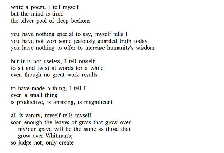 tom_swiss's tweet image. Catching up on the #FunADay, another #poem: 

write a poem, I tell myself
but the mind is tired
the silver pool of sleep beckons

you have nothing special to say, myself tells I
you have not won some jealously guarded truth today
you have nothing to offe… instagr.am/p/CoBa4cyDJ0h/