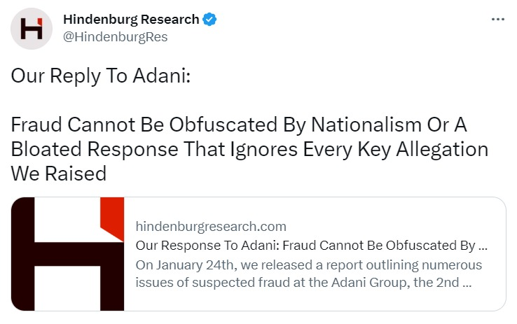 ANI on Twitter: "Adani Group has attempted to conflate its meteoric  rise&amp;wealth of Chairman, Gautam Adani, with the success of India  itself. We disagree. To be clear, we believe India a vibrant