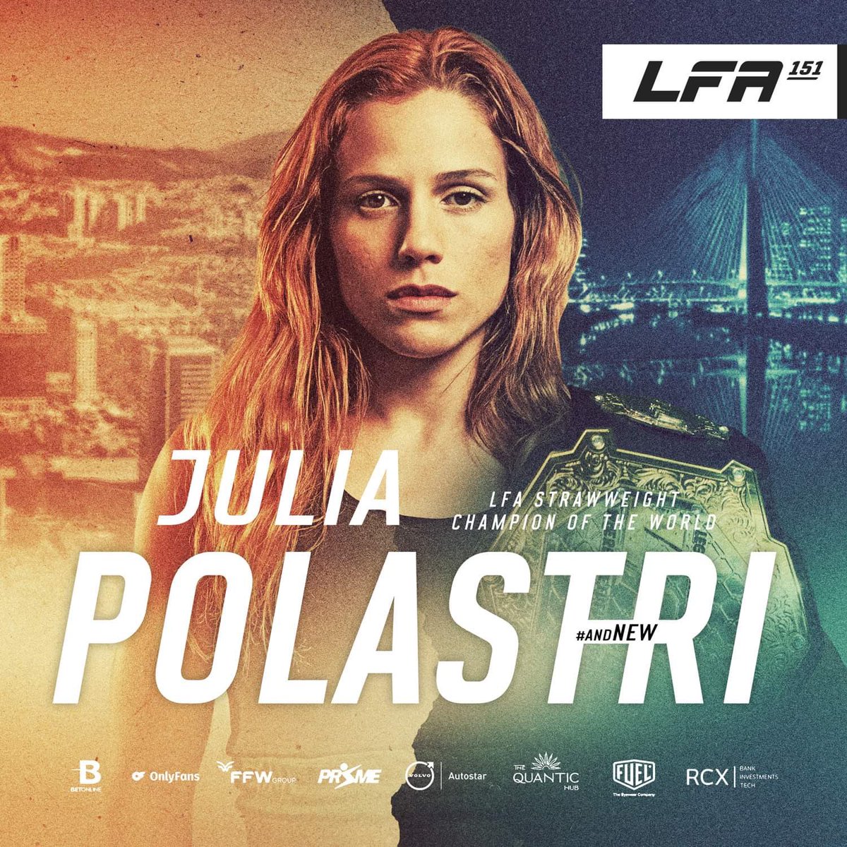 LFAfighting's tweet image. Congrats to @PolastriMMA on winning the @LFAfighting women's #strawweight title in the co-main event of #LFA151! 🇧🇷

#𝐚𝐧𝐝𝐍𝐄𝐖 👑

@BetOnline_AG
@OnlyFans
@Reshoevn8r
@WOLFpaktrust
@TheMMAShark
@TeamSmartStop
@PrefsDeCajamar
@LFA_Brasil
@UFCFightPass
@UFCFightPassBR
