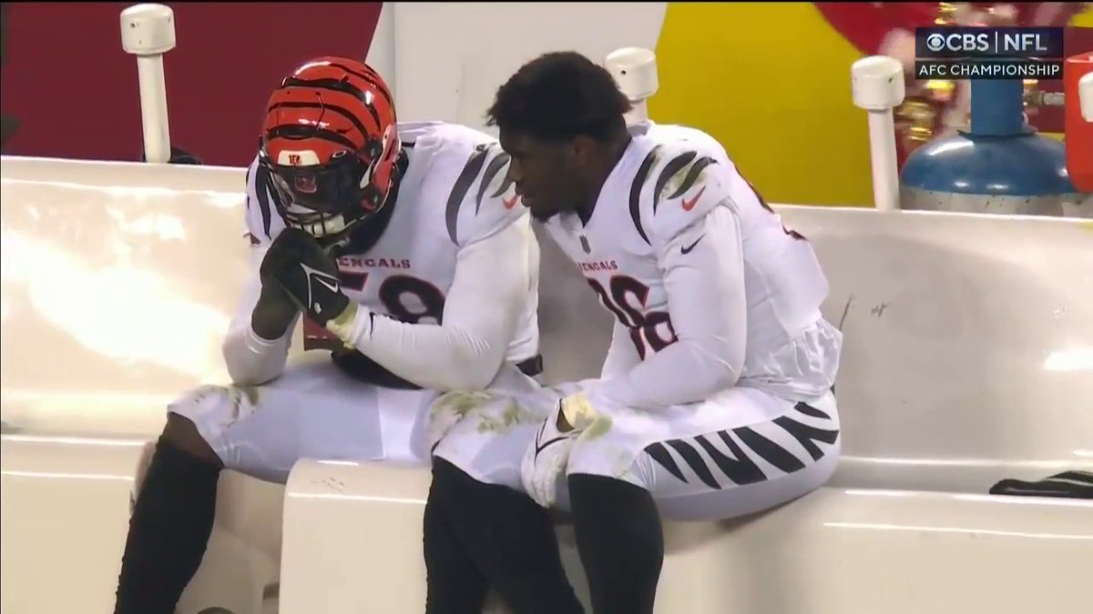 Cam Sample came over to console Joseph Ossai after Ossai had a costly penalty on the Chiefs' game-winning drive. Teammate.