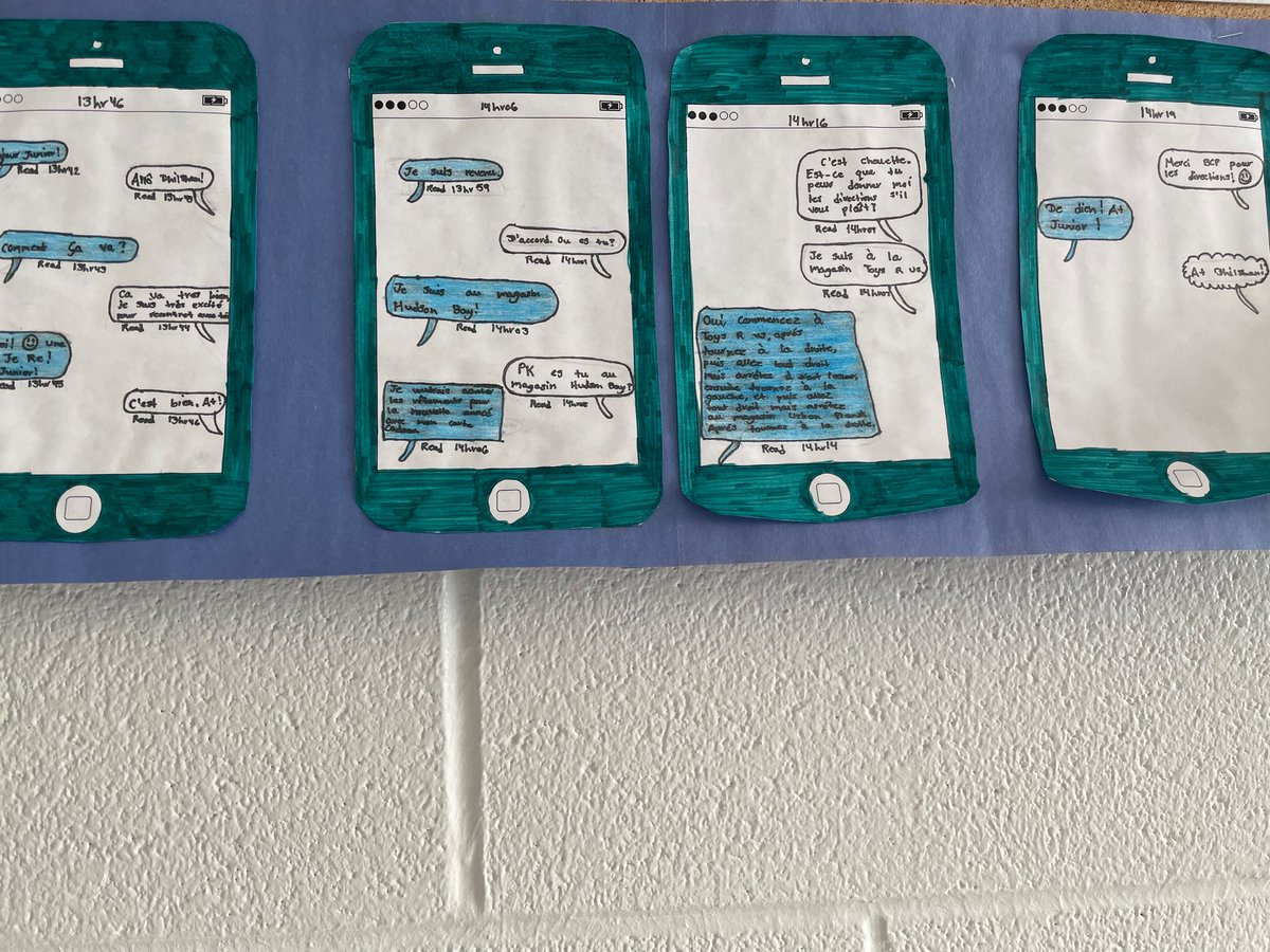 Mme_LePage's tweet photo. Grade 7 students used their learning from «On se débrouille» to follow a model and write a text message with directions to a location in the mall. Très bien! https://t.co/w7jLcjzIQy