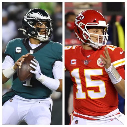 Akbar_Gbaja's tweet photo. Black History Month for the Super Bowl. @PatrickMahomes and @JalenHurts become the 1st duo of black quarterback to start in the same Super Bowl. #SuperBowlLVII https://t.co/G060MFvkck
