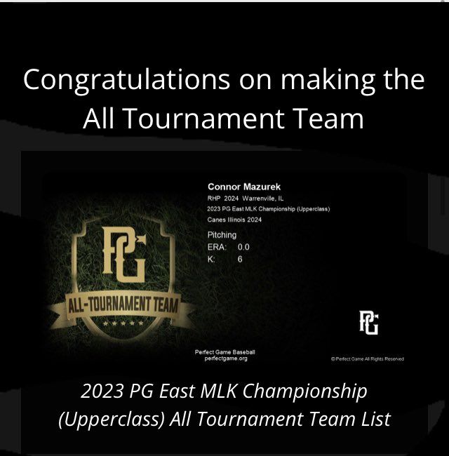 MazurekConnor's tweet photo. Thank you to @Florida_PG for adding me to the all tournament team from the MLK east tournament I had a blast down there with my teammates @canes_illinois @ZachTeske1 @PG_Tourney https://t.co/wAN3ZksWUP
