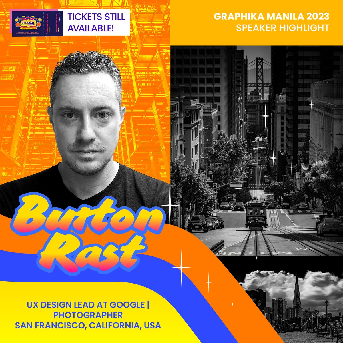 Graphika Manila (@graphikamanila) on Twitter photo Burton Rast <a href="/misterburton/">Burton Rast</a> works as a UX Design Lead at Google, but spends his off-hours crafting moody imagery. Burton will be joining 11 other amazing speakers in Graphika Manila 2023 at the SMX Convention Center, Pasay on Feb 11 & 12, 2023. Tickets: graphikamanila.com Burton Rast <a href="/misterburton/">Burton Rast</a> works as a UX Design Lead at Google, but spends his off-hours crafting moody imagery. Burton will be joining 11 other amazing speakers in Graphika Manila 2023 at the SMX Convention Center, Pasay on Feb 11 & 12, 2023. Tickets: graphikamanila.com
