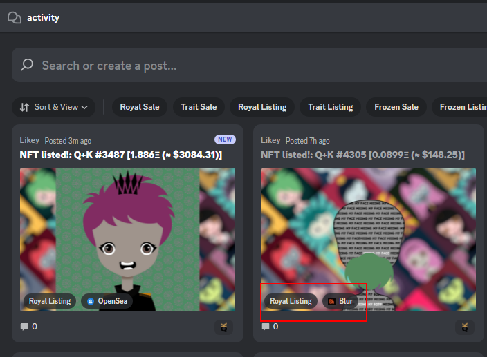 LikeyServices's tweet photo. NEW FEATURE!

Sales and listing notifications now support @blur_io with tags applied when using @discord forum channels.

Posting to regular channels or using threads also available.

@LooksRare integration coming soon! https://t.co/WKqycnjRvi