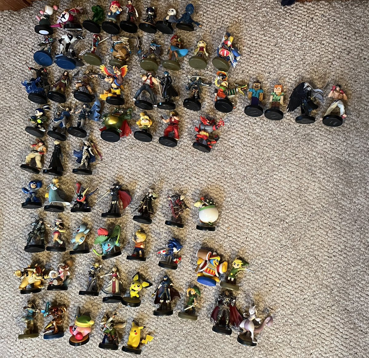 The amiibo collection! #SuperSmashBrothers #Toycollecting I could not think of any better way to show them off other than the floor; sorry