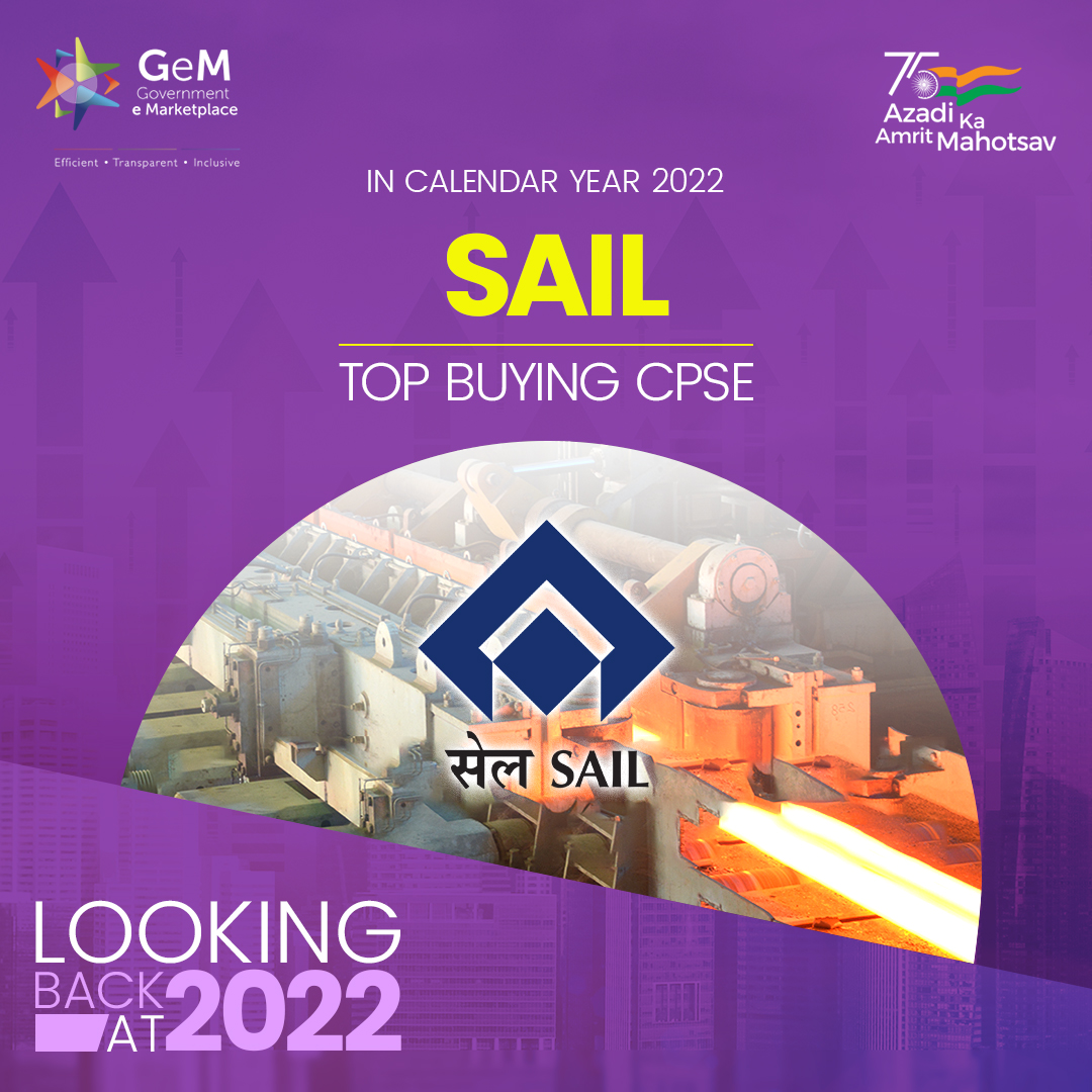 GeM_India's tweet image. @SAIL shining at the top! Steel Authority of India Limited has topped the CPSE list with procurement worth ₹9,110 Crore through the portal in the past year. #GeM looks forward to more procurement records from SAIL! Visit - gem.gov.in