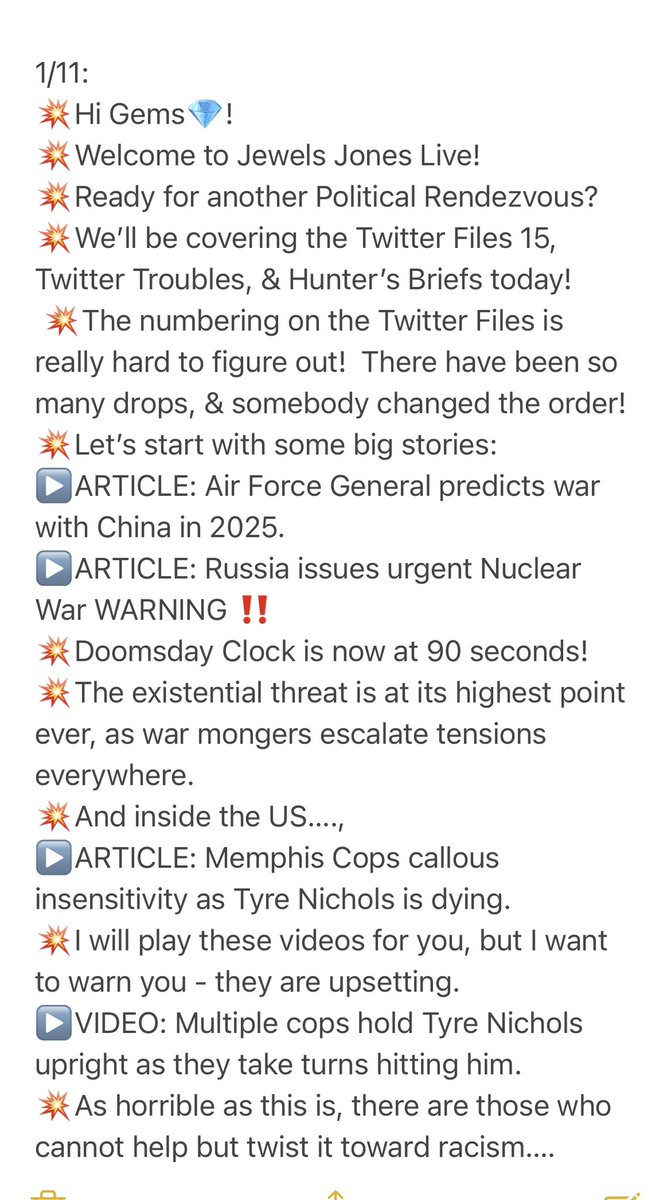 RobPligrimSr's tweet photo. Part 1/3:
SATURDAYโs (1/28/2023) #JewelsJonesLive -
A Political Rendezvous
w/ @JewelsJonesLive ๐
Ep.#12:
Latest News,
#TwitterFiles15
#TwitterTroubles
Hunterโs Briefs!
https://t.co/FM0CpVuAvd
Saturdays 3PM ET
#InTheLitterbox
Weekdays 3PM ET
Highlights (1-4), Parts 2 & 3๐ https://t.co/s4JExsr5pl