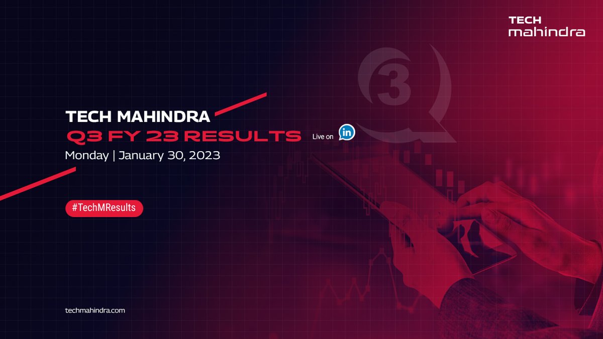 tech_mahindra's tweet image. Tech Mahindra Q3 FY23 results, coming up today from 3:45 PM IST onwards.

Watch it LIVE on our LinkedIn handle - linkedin.com/feed/update/ur…

Stay connected with us at #TechMResults!