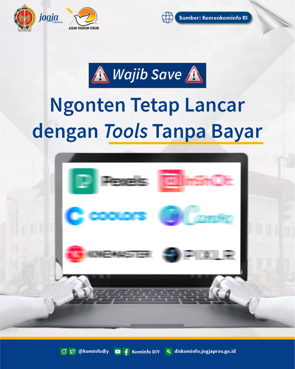 kominfodiy's tweet photo. SEDULUR udah tau belum ?? 🧐

Ada aplikasi yang gratis dan mudah di akses loh. Apalagi buat para SEDULUR pemilik UMKM dan yang sedang buat konten-konten kreatif, nih kita kasih rekomendasi tools yang wajib dicobain. https://t.co/ZfWalN59g8