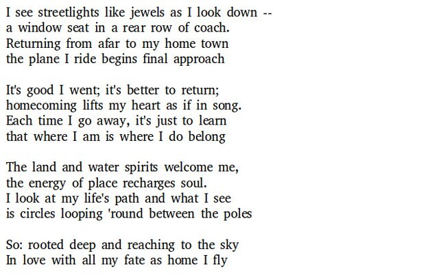 tom_swiss's tweet image. Catching up on the #FunADay, another #poem, a Shakespearean sonnet:

I see streetlights like jewels as I look down --
a window seat in a rear row of coach.
Returning from afar to my home town 
the plane I ride begins final approach

It's good I went; it'… instagr.am/p/CoBiY6ADo3E/
