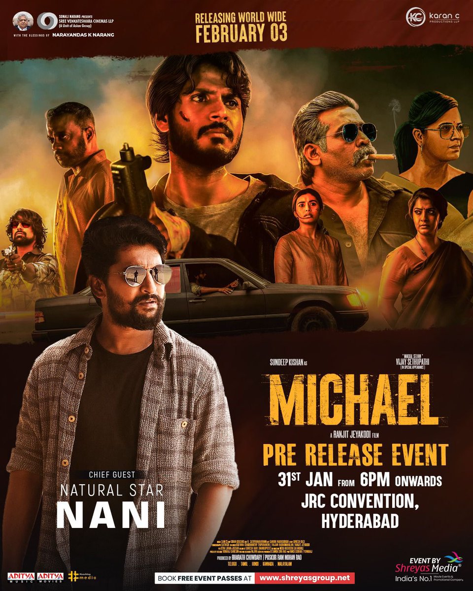 Nani gracing the Pre-Release Event Tomorrow

Venue: JRC Convention, 6 PM onwards

#MichaelFromFeb3rd