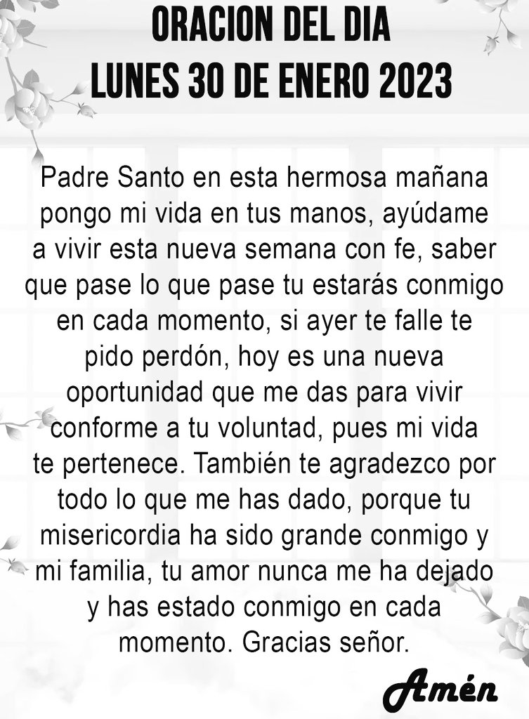 Oración del día lunes 30 de enero del 2023.