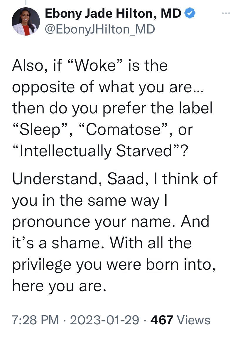 GadSaad's tweet photo. Are you making fun of my childhood as a war refugee? Apparently, the genocidal hate that we escaped from as Lebanese Jews in the Middle East does not compare to the ‘systemic racism’ you experienced at Starbucks. Walk away. This is not an exchange that you can win. Cheers. https://t.co/9BopGHTt9c