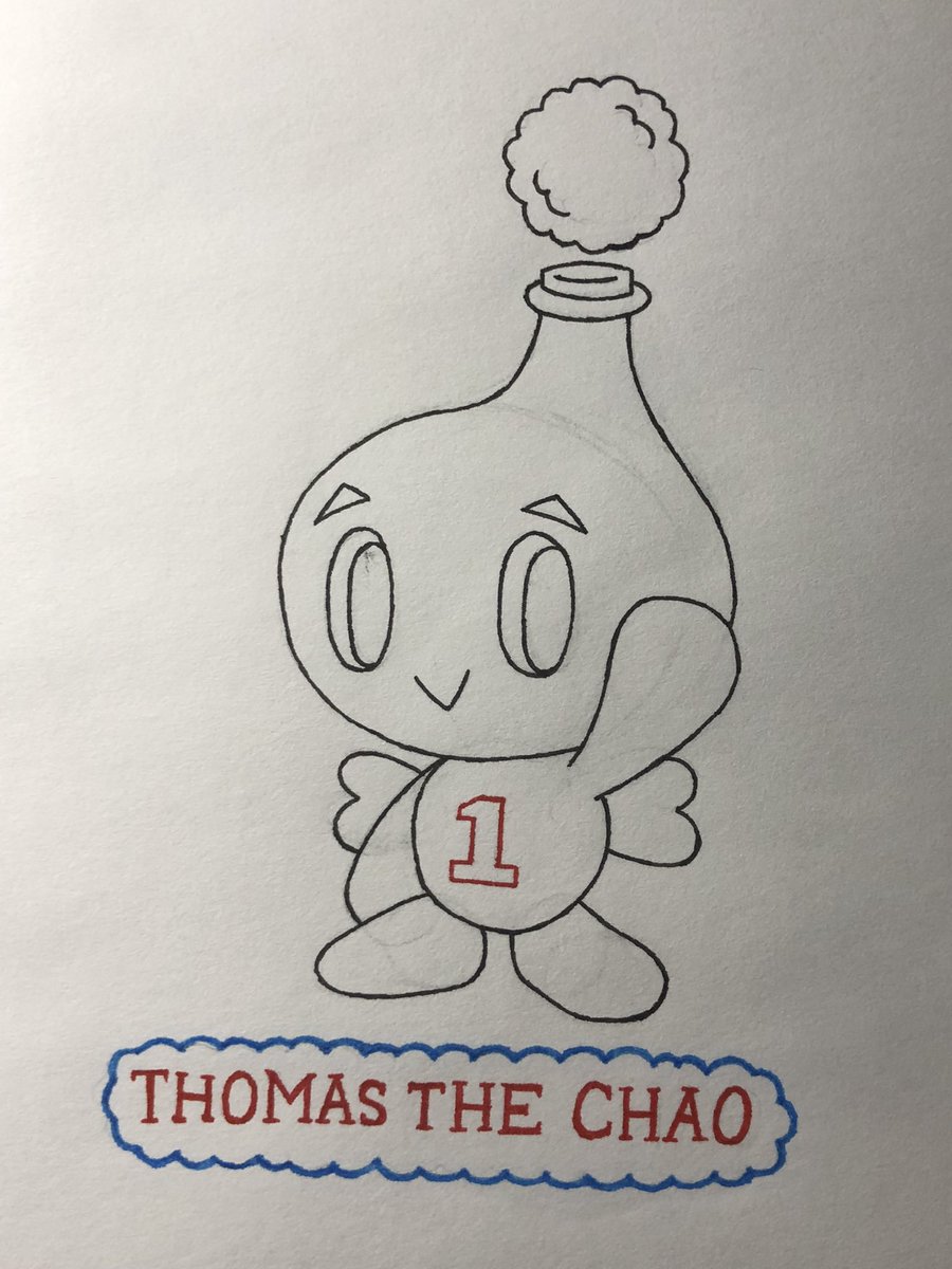 TimothyKnut's tweet photo. Here’s a drawing I made of Thomas the Tank Engine as a Chao. #thomasthetankengine #Chao #Sonic #SonicTheHedgehog https://t.co/Ueib3sqMlo